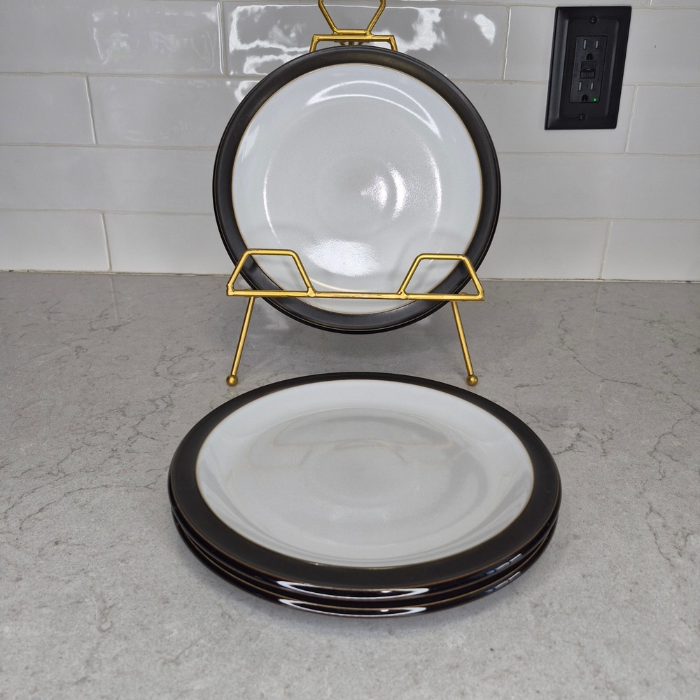 Denby Jet Black Salad Plates Set Of 3  8.75 Stoneware England